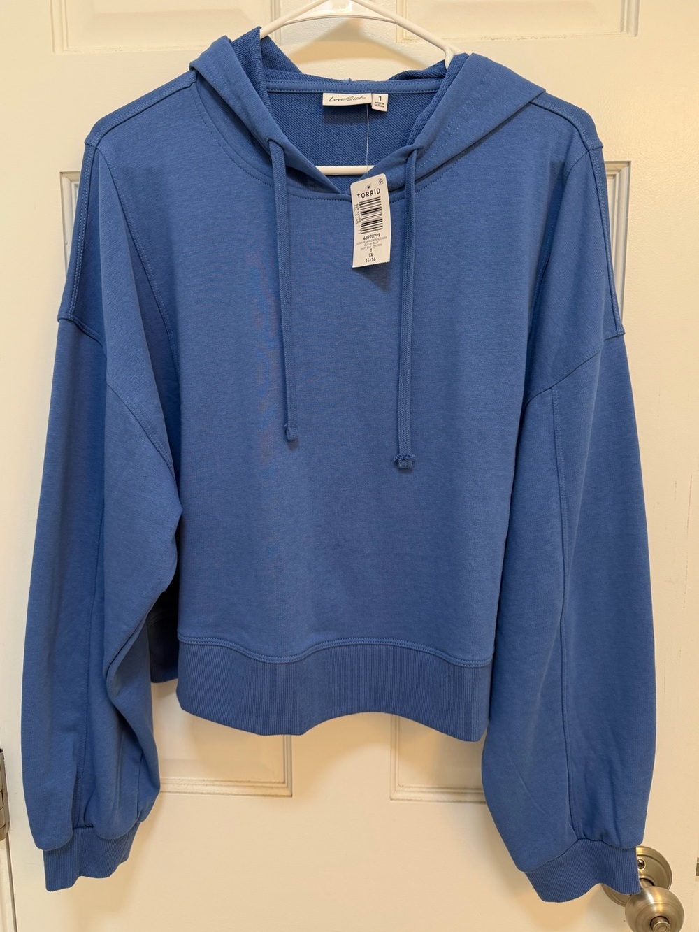 Torrid Lovesick Knit Contrast Rib Oversized Hoodie Dutch Blue 1X 14-16 43970799